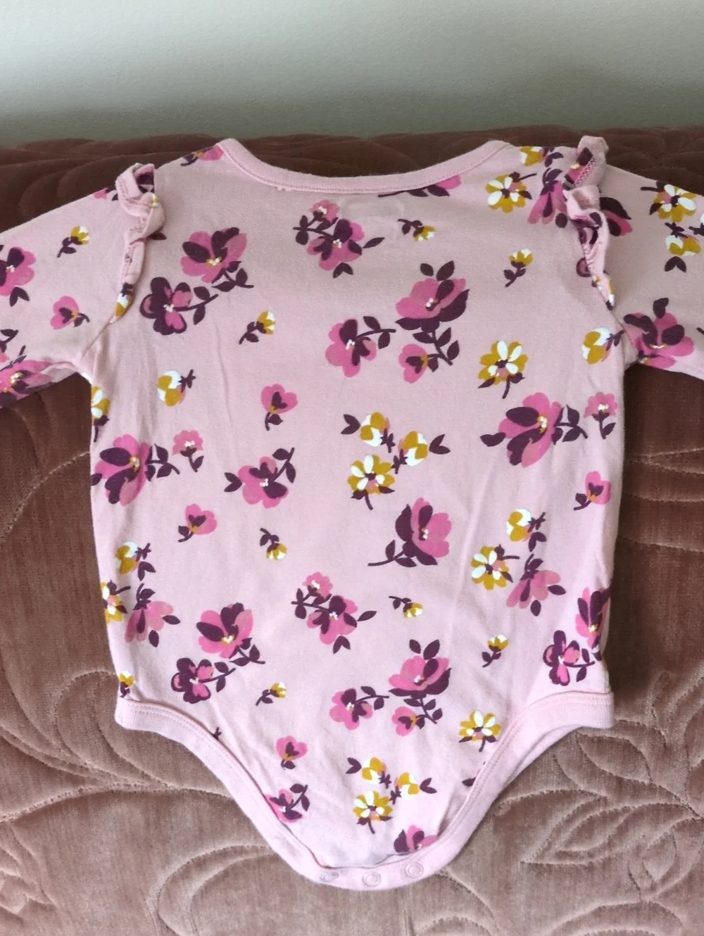 Garanimals Pink Floral Long-Sleeve Bodysuit with Gold Lettering
